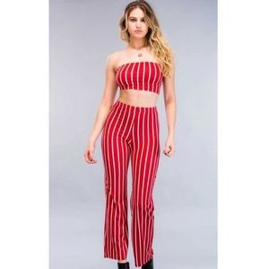 Red striped pants set in the size S but very stretchy material.